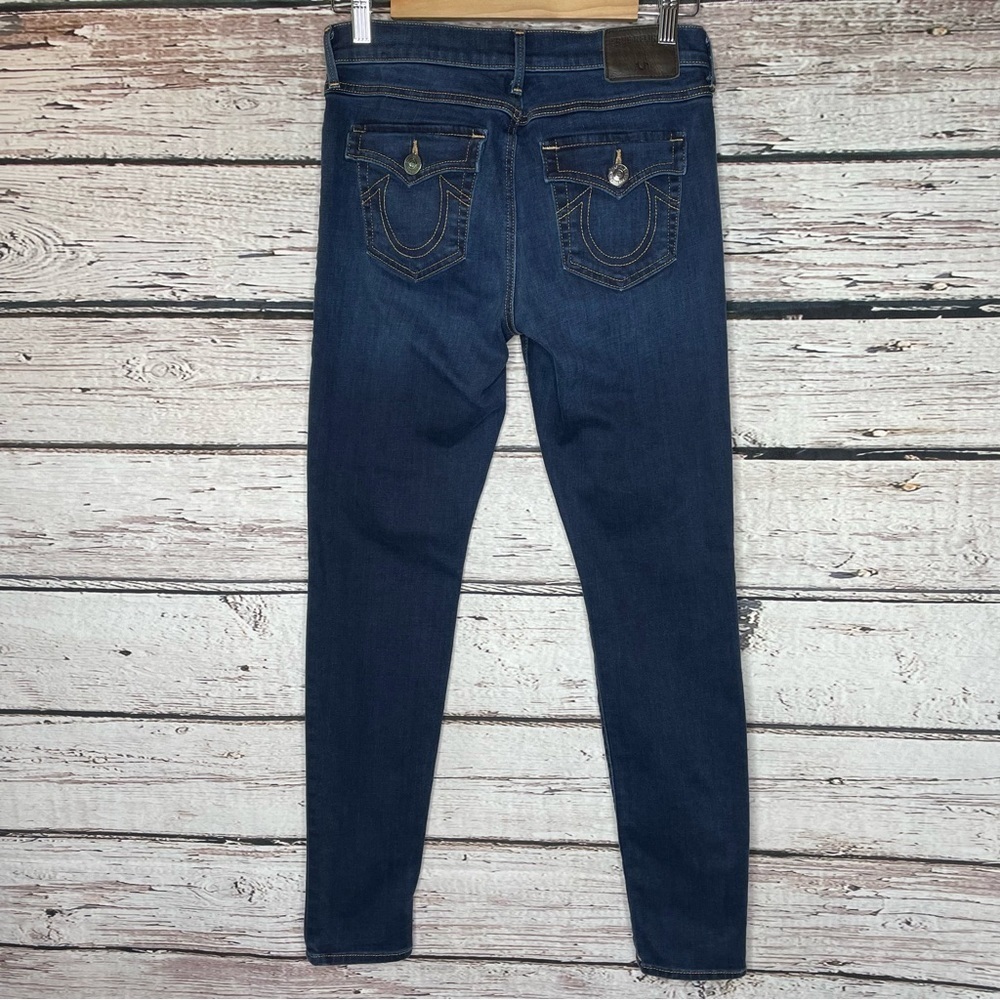 True Religion Halle Mid Rise Super Skinny Jeans Size 27 Dark Wash Flap Pockets‎
